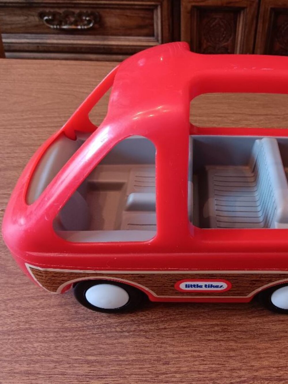 Vintage 1980's Little Tykes Dollhouse Red Family Wood Panel Minivan